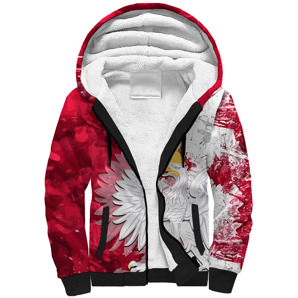 Poland Sherpa Hoodie Polska Coat Of Arms Flag Style - Shopicos