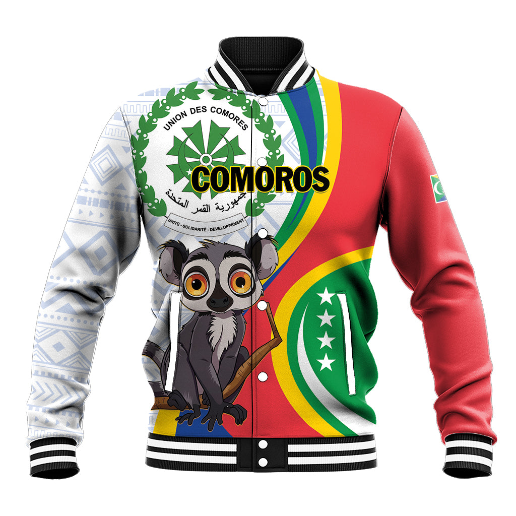 Comoros Independence Day Baseball Jacket 1975 Komori Mongoose Lemur African Pattern - Shopicos