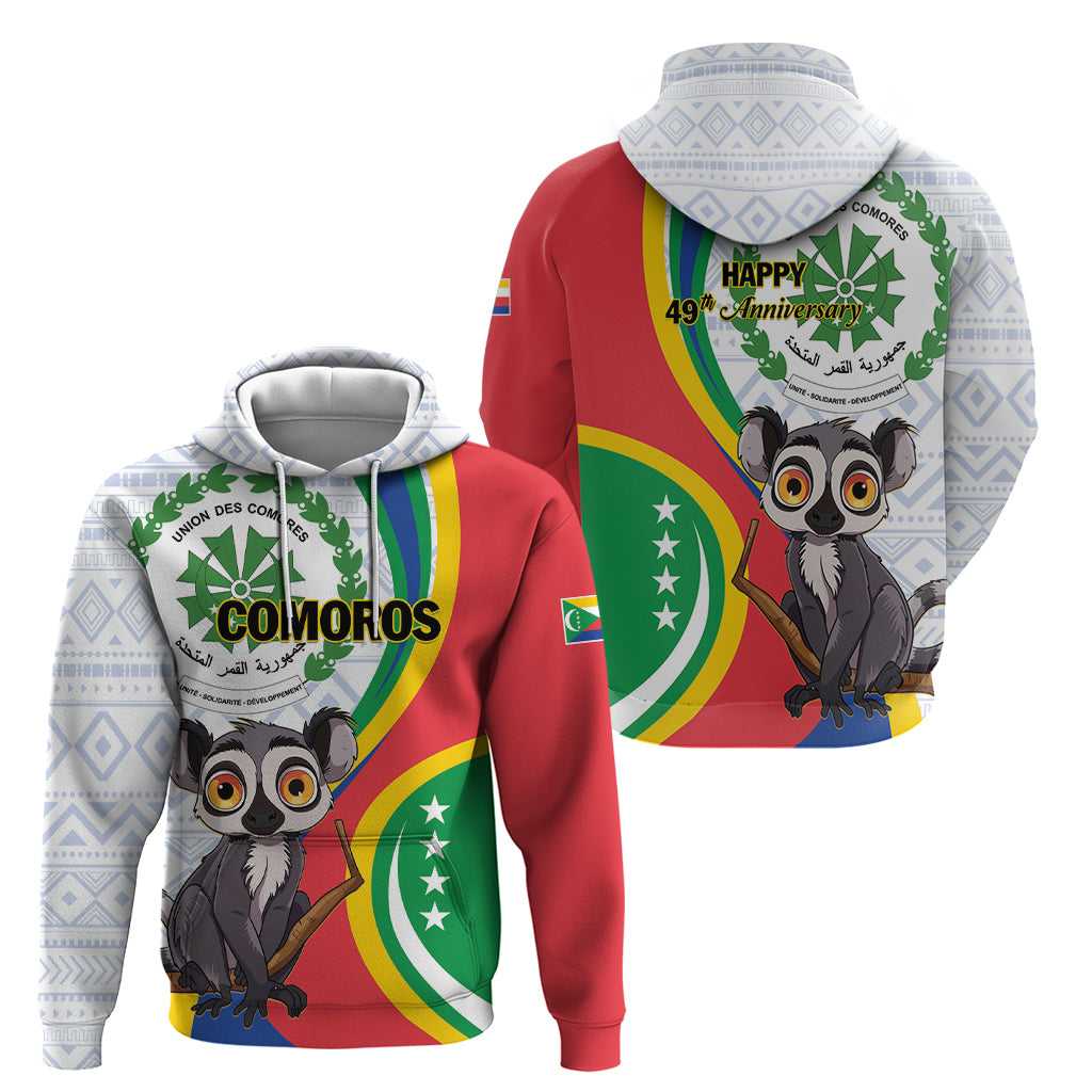 Comoros Independence Day Hoodie 1975 Komori Mongoose Lemur African Pattern - Shopicos
