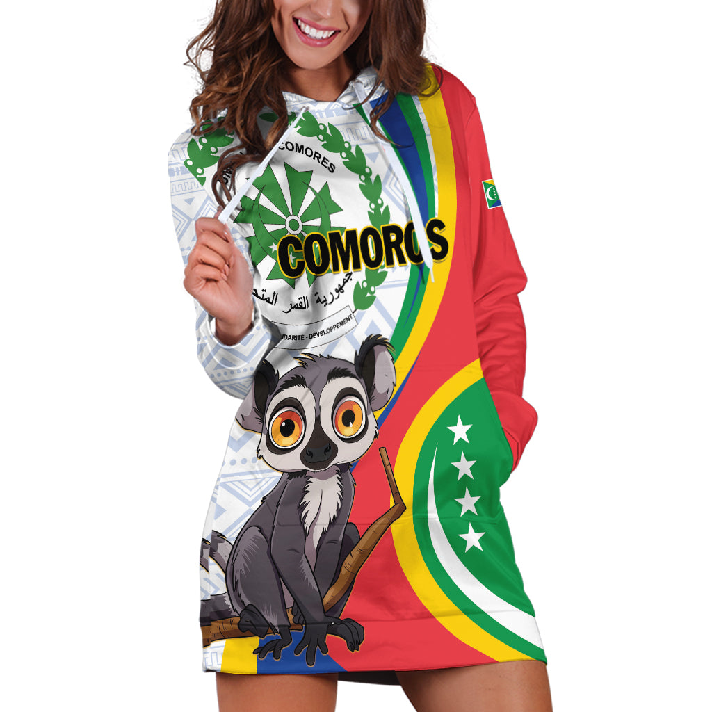 Comoros Independence Day Hoodie Dress 1975 Komori Mongoose Lemur African Pattern - Shopicos