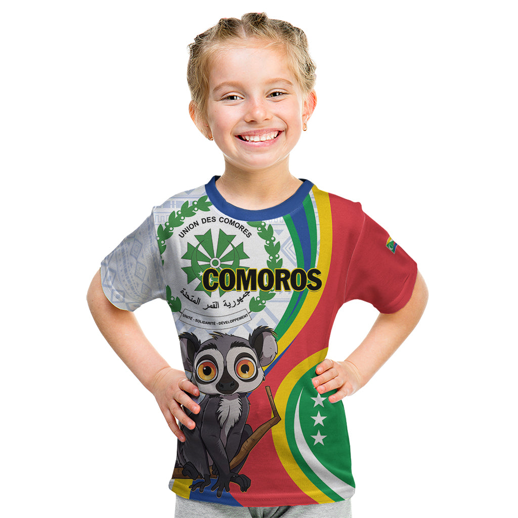 Comoros Independence Day Kid T Shirt 1975 Komori Mongoose Lemur African Pattern - Shopicos