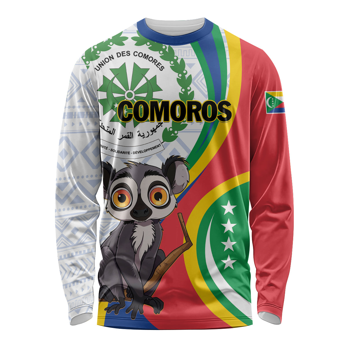Comoros Independence Day Long Sleeve Shirt 1975 Komori Mongoose Lemur African Pattern - Shopicos