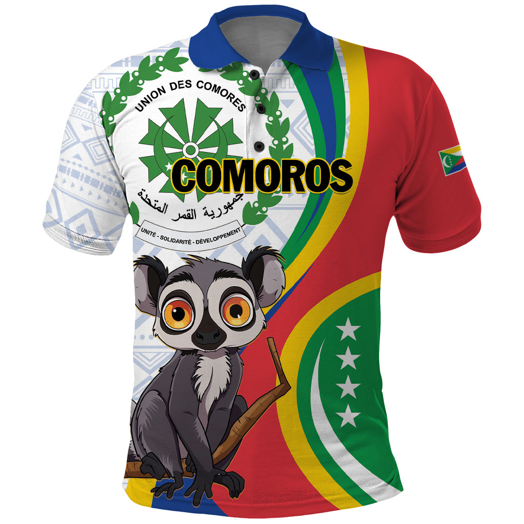 Comoros Independence Day Polo Shirt 1975 Komori Mongoose Lemur African Pattern - Shopicos
