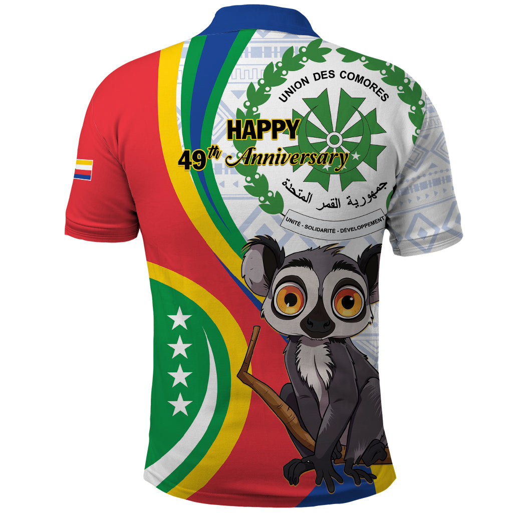 Comoros Independence Day Polo Shirt 1975 Komori Mongoose Lemur African Pattern - Shopicos