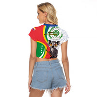 Comoros Independence Day Raglan Cropped T Shirt 1975 Komori Mongoose Lemur African Pattern - Shopicos