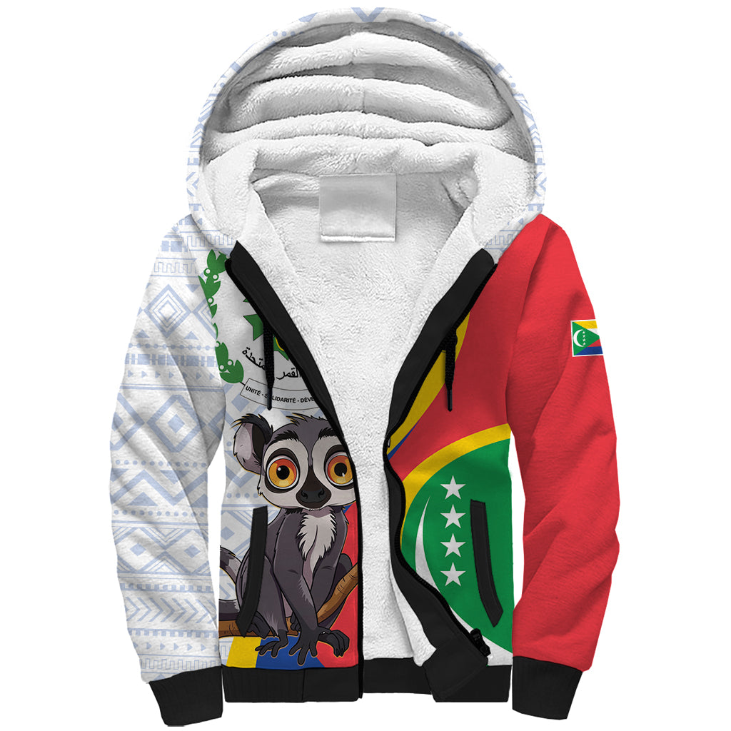 Comoros Independence Day Sherpa Hoodie 1975 Komori Mongoose Lemur African Pattern - Shopicos