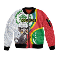 Comoros Independence Day Sleeve Zip Bomber Jacket 1975 Komori Mongoose Lemur African Pattern - Shopicos