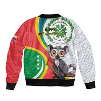Comoros Independence Day Sleeve Zip Bomber Jacket 1975 Komori Mongoose Lemur African Pattern - Shopicos