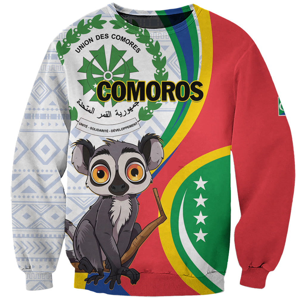 Comoros Independence Day Sweatshirt 1975 Komori Mongoose Lemur African Pattern - Shopicos