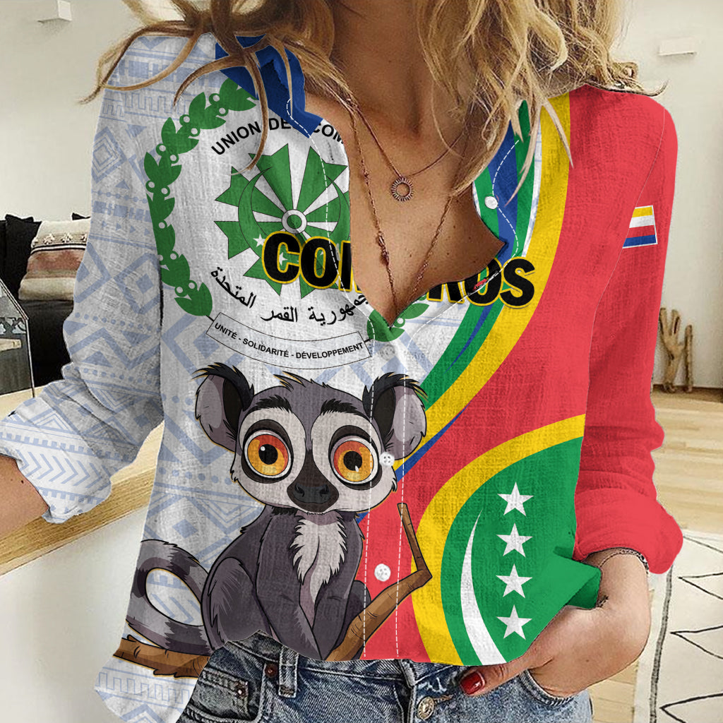 Comoros Independence Day Women Casual Shirt 1975 Komori Mongoose Lemur African Pattern - Shopicos
