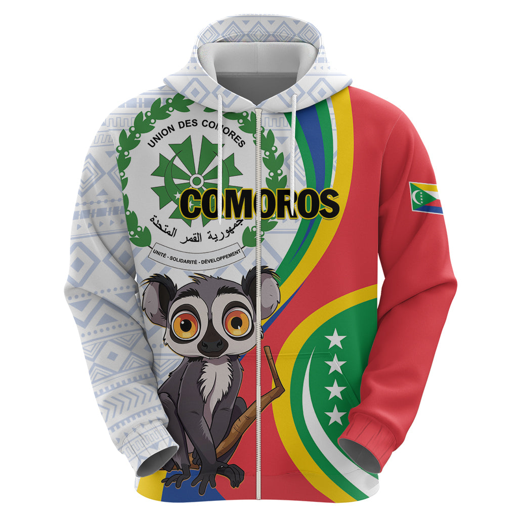 Comoros Independence Day Zip Hoodie 1975 Komori Mongoose Lemur African Pattern - Shopicos