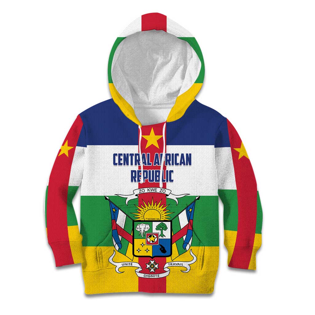 Personalized Central African Republic Kid Hoodie Zo Kwe Zo Flag Style - Shopicos