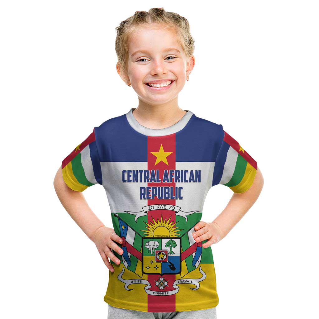 Personalized Central African Republic Kid T Shirt Zo Kwe Zo Flag Style - Shopicos