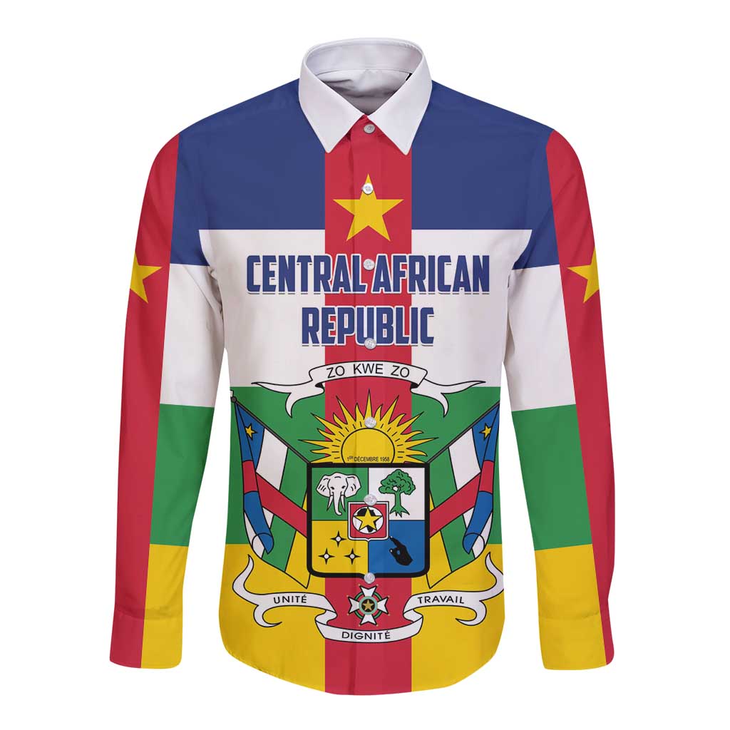 Personalized Central African Republic Long Sleeve Button Shirt Zo Kwe Zo Flag Style - Shopicos