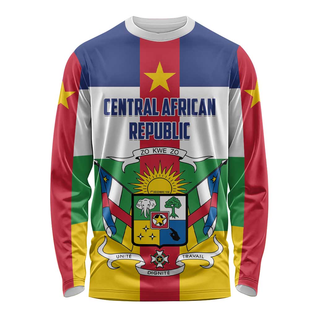 Personalized Central African Republic Long Sleeve Shirt Zo Kwe Zo Flag Style - Shopicos