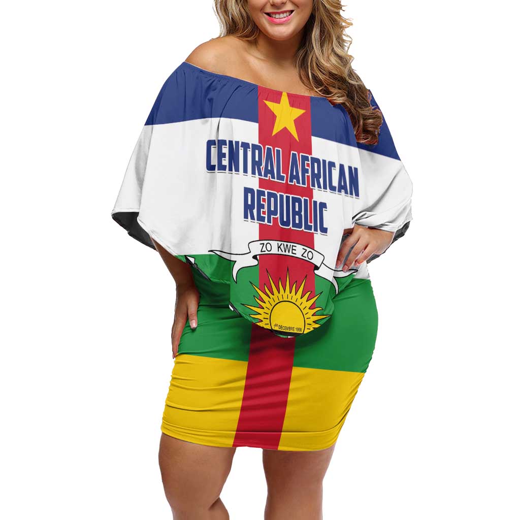 Personalized Central African Republic Off Shoulder Short Dress Zo Kwe Zo Flag Style - Shopicos