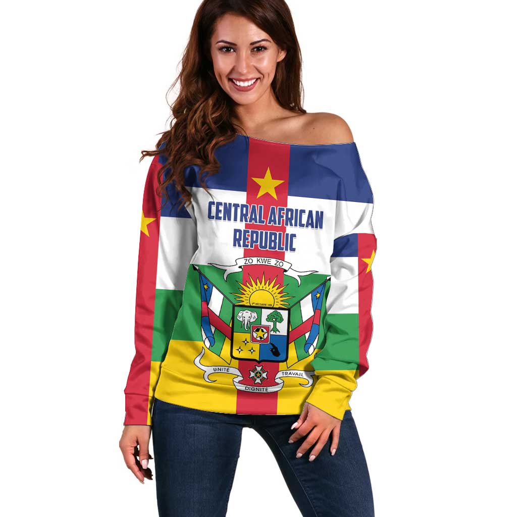 Personalized Central African Republic Off Shoulder Sweater Zo Kwe Zo Flag Style - Shopicos