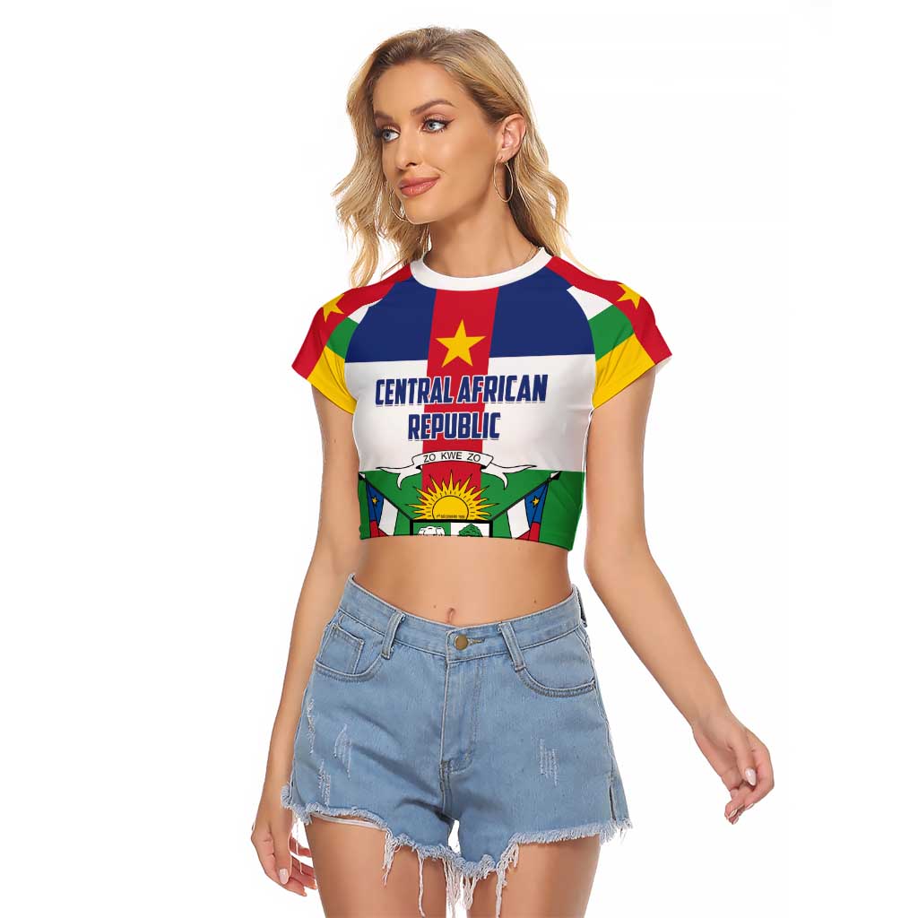 Personalized Central African Republic Raglan Cropped T Shirt Zo Kwe Zo Flag Style - Shopicos