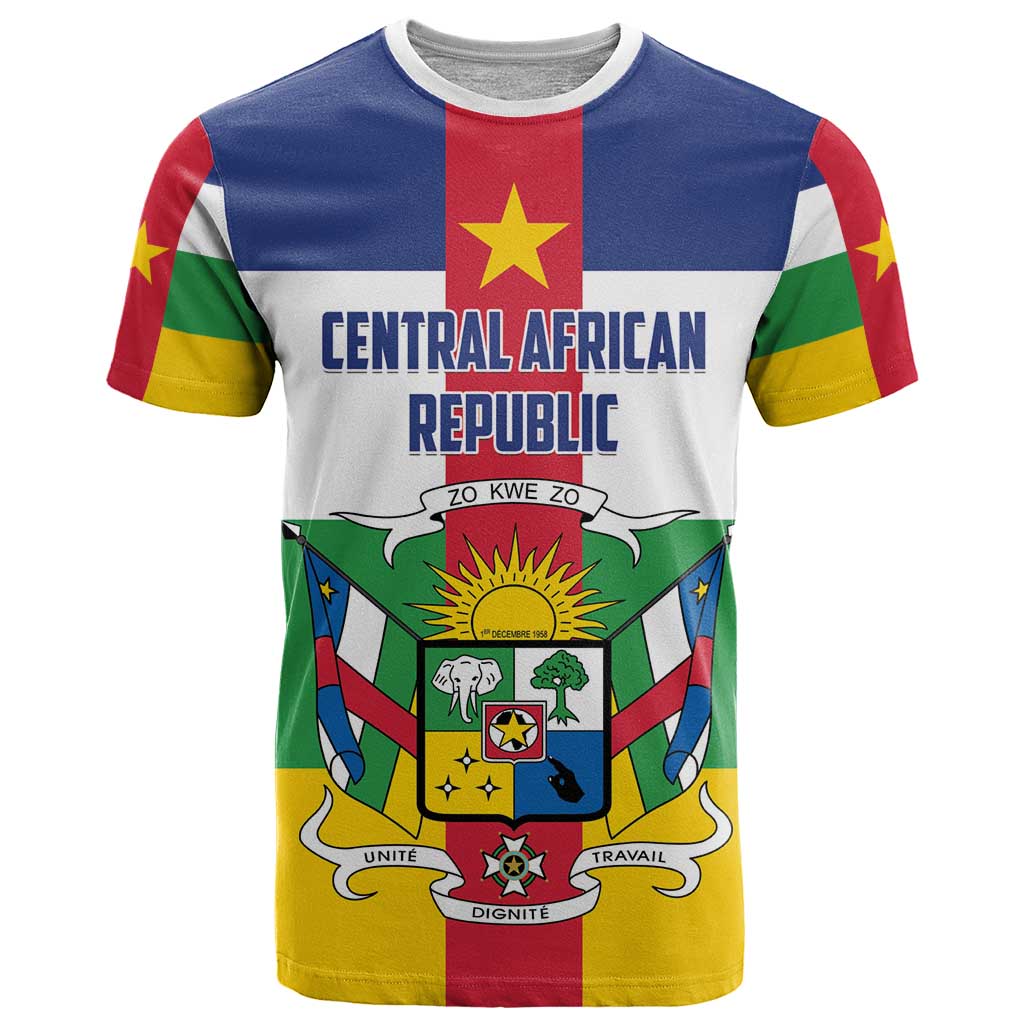 Personalized Central African Republic T Shirt Zo Kwe Zo Flag Style - Shopicos