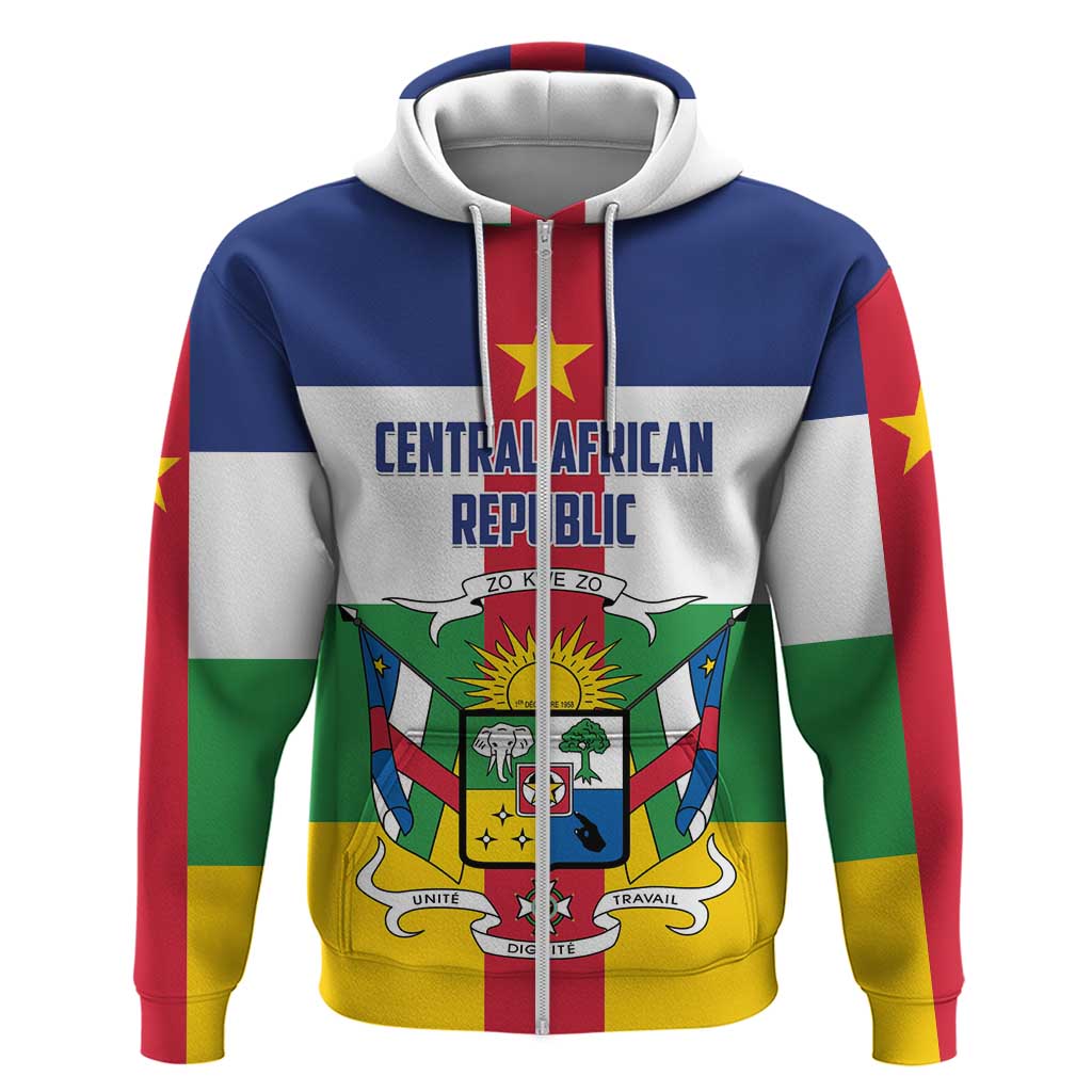 Personalized Central African Republic Zip Hoodie Zo Kwe Zo Flag Style - Shopicos