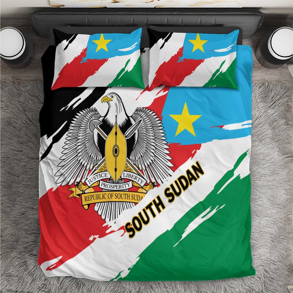 South Sudan Bedding Set Grunge Flag Style - Shopicos
