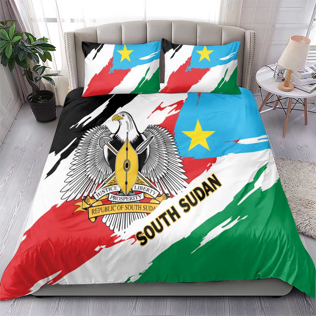South Sudan Bedding Set Grunge Flag Style - Shopicos