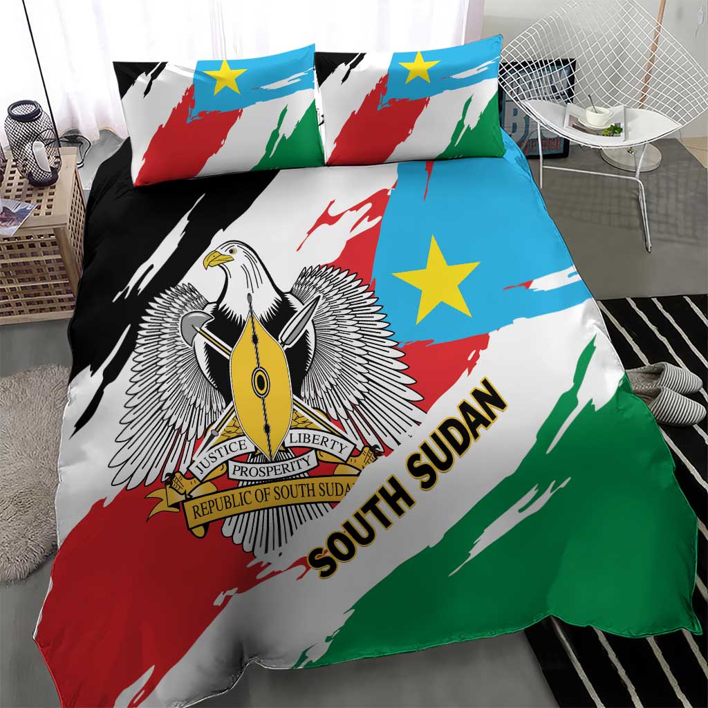 South Sudan Bedding Set Grunge Flag Style - Shopicos