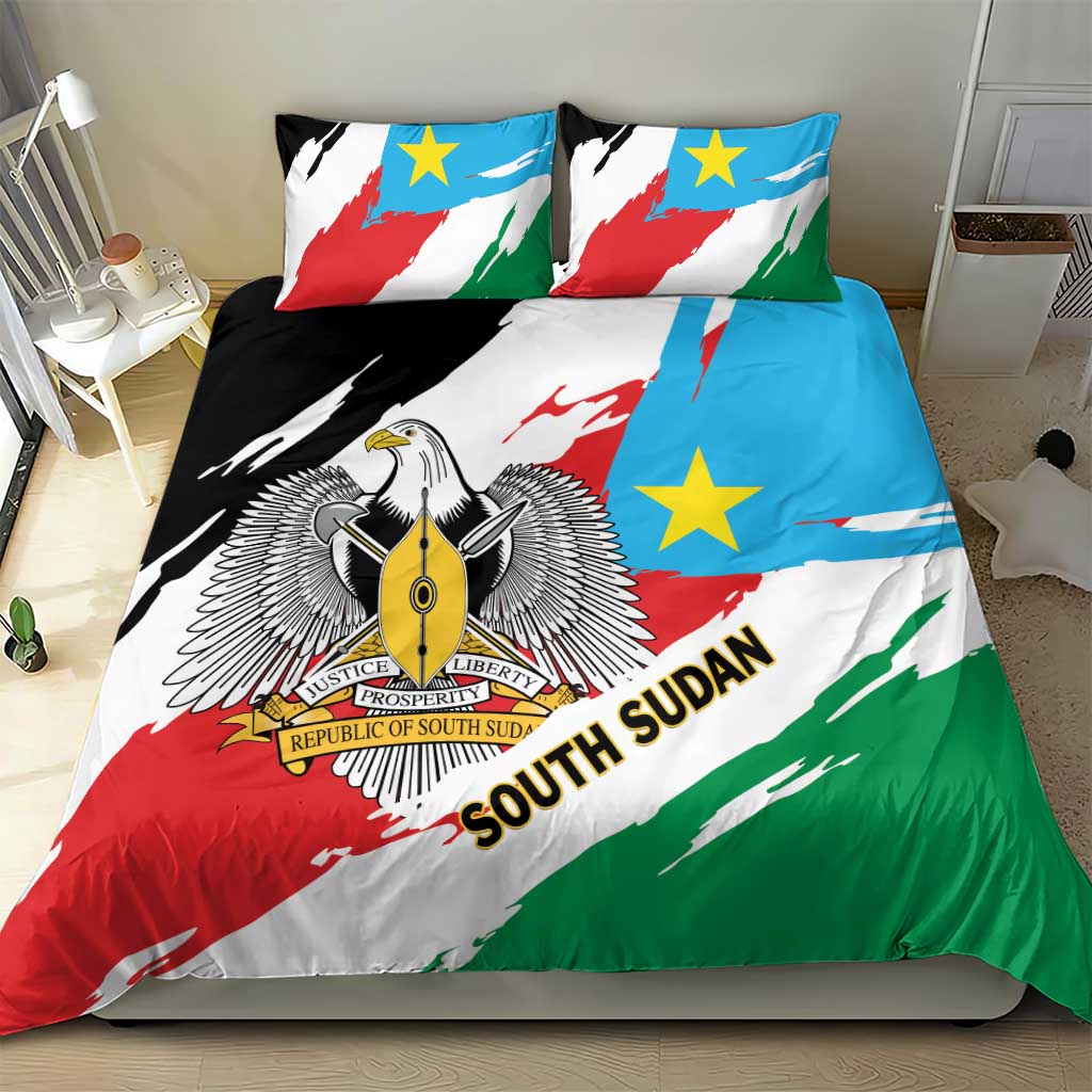South Sudan Bedding Set Grunge Flag Style - Shopicos