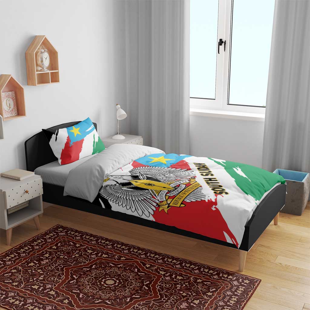 South Sudan Bedding Set Grunge Flag Style - Shopicos