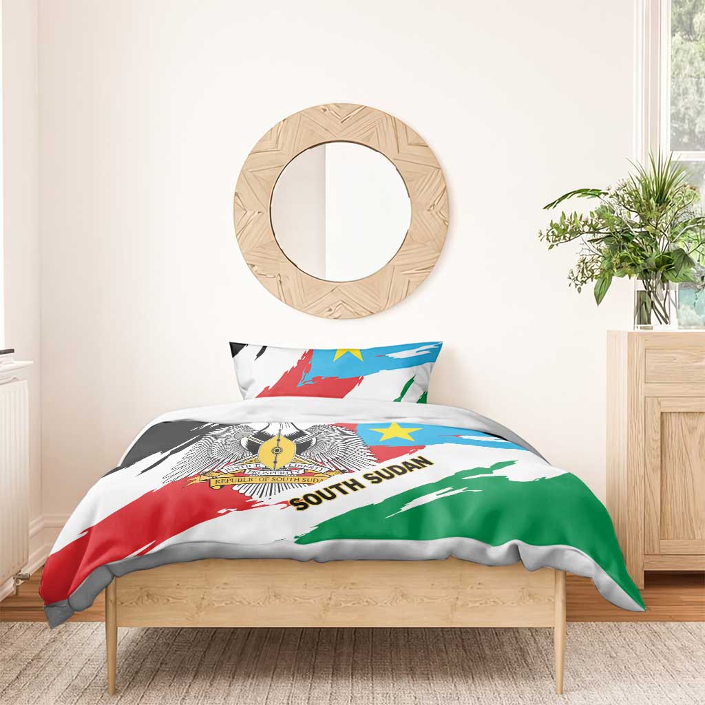 South Sudan Bedding Set Grunge Flag Style - Shopicos