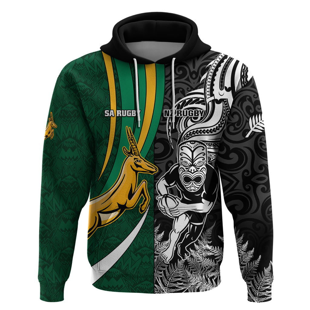 Custom New Zealand and South Africa Rugby Hoodie Silver Fern Protea Pattern World Cup 2023 - Shopicos