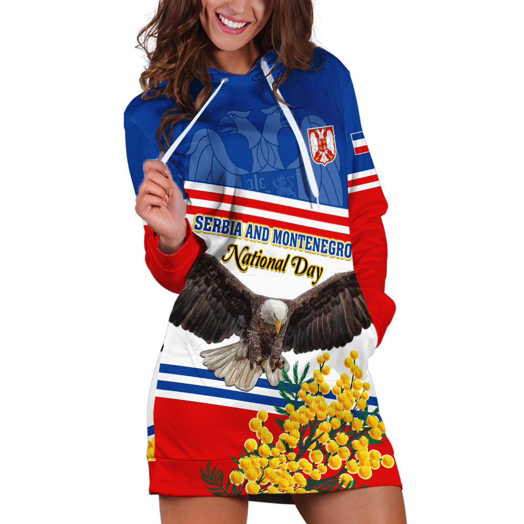 Serbia and Montenegro National Day Hoodie Dress Eagle With Mimosa Flower - Shopicos
