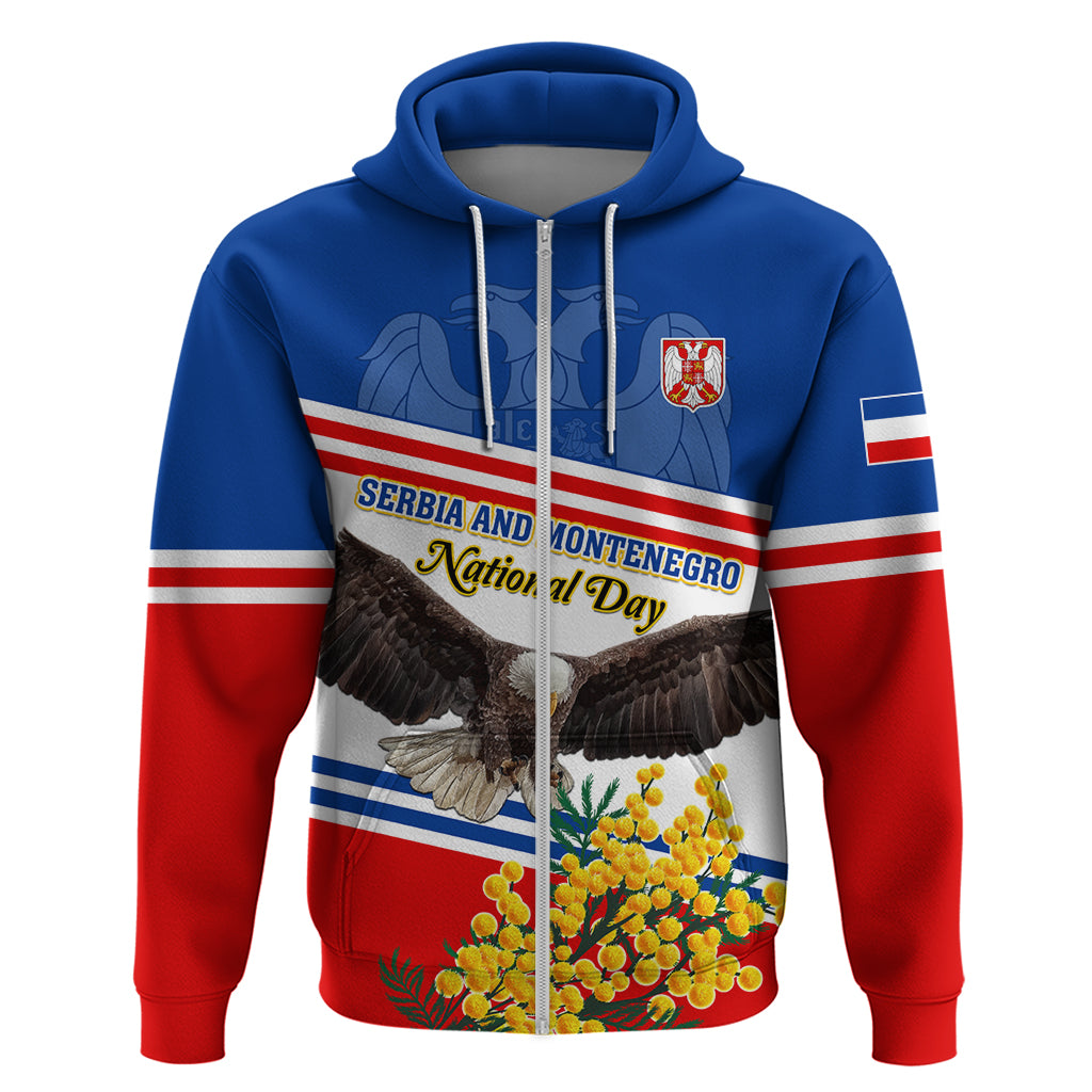 Serbia and Montenegro National Day Zip Hoodie Eagle With Mimosa Flower - Shopicos