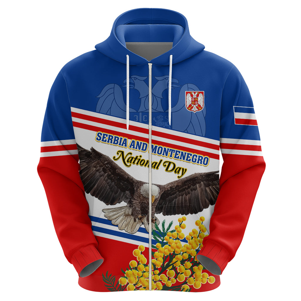 Serbia and Montenegro National Day Zip Hoodie Eagle With Mimosa Flower - Shopicos