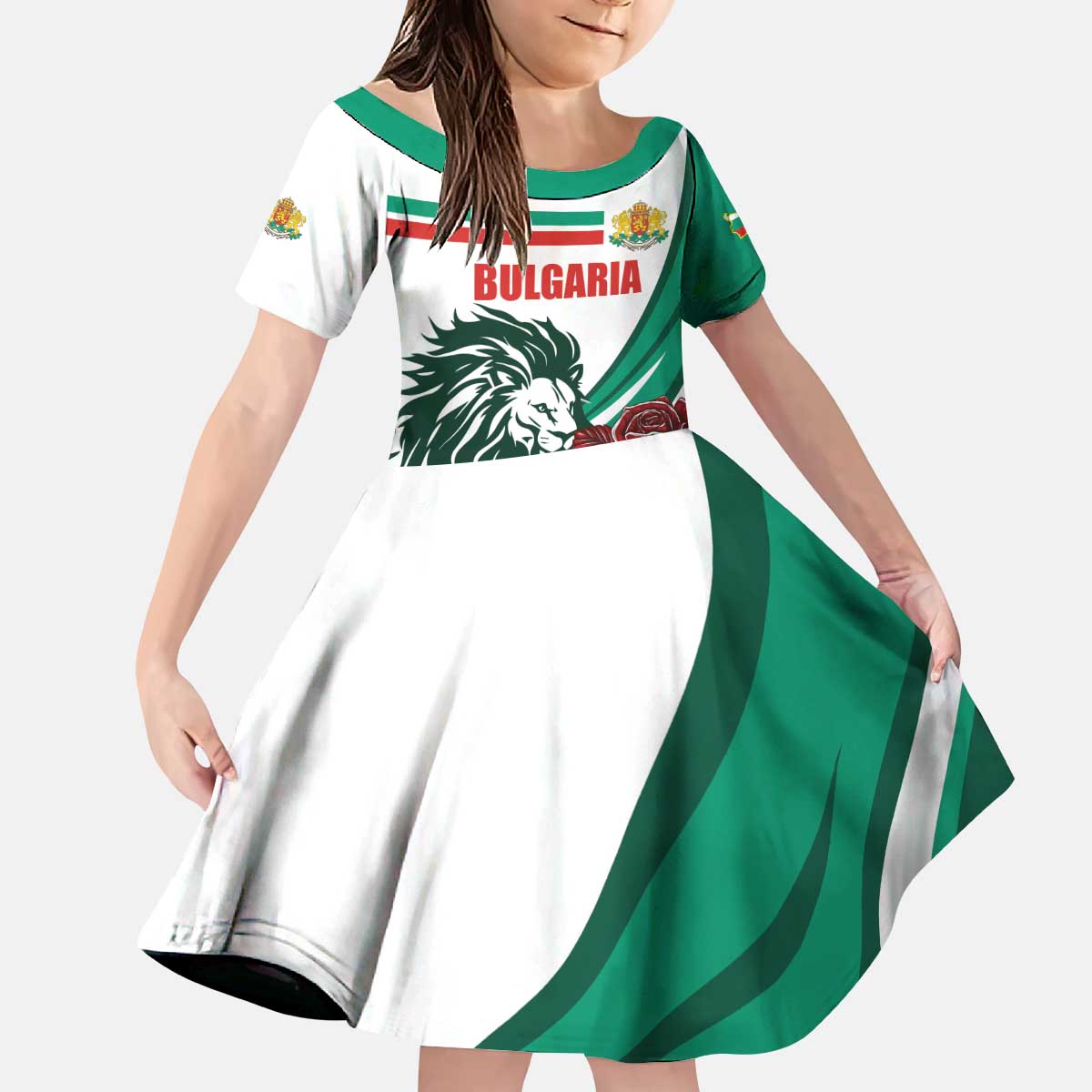 Bulgaria Kid Short Sleeve Dress Coat of Arms Lion with Roses - Shopicos