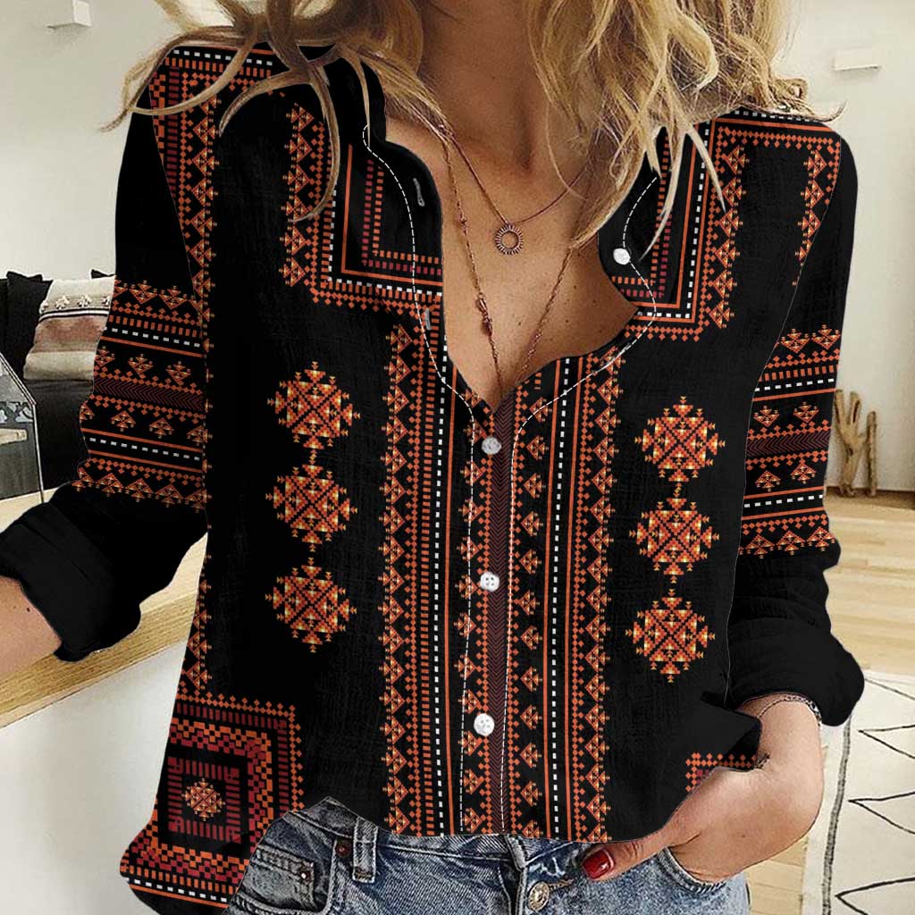Bulgaria Traditional Pattern Red Women Casual Shirt Balkan Culture - Shopicos