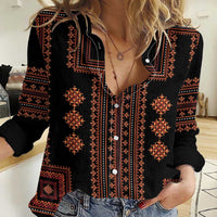 Bulgaria Traditional Pattern Red Women Casual Shirt Balkan Culture - Shopicos