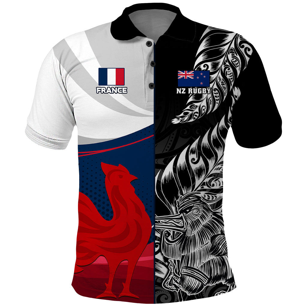 Custom New Zealand And France Rugby Polo Shirt XV de France Kiwi Silver Fern 2023 World Cup - Shopicos