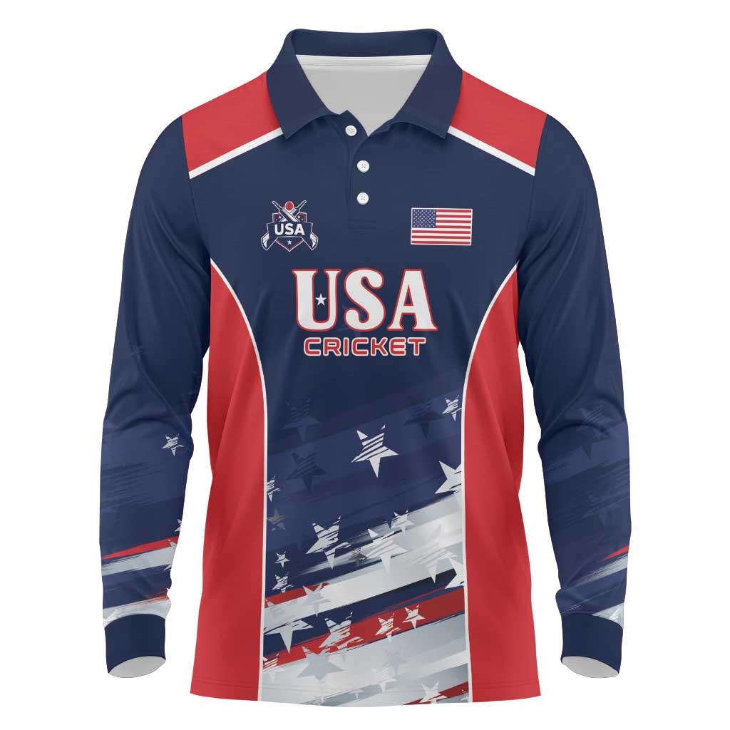 Custom USA Cricket Long Sleeve Polo Shirt US Team Play Bold Play Proud - Shopicos