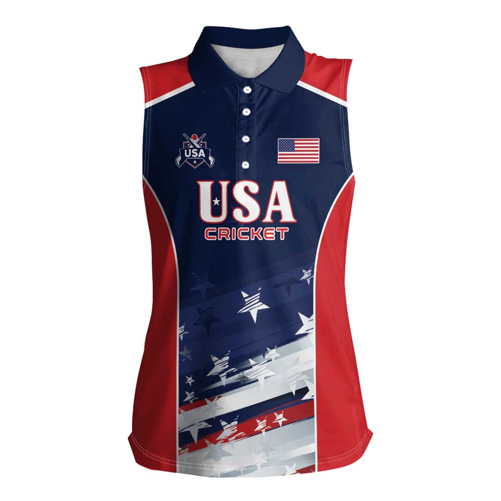 Custom USA Cricket Women Sleeveless Polo Shirt US Team Play Bold Play Proud - Shopicos