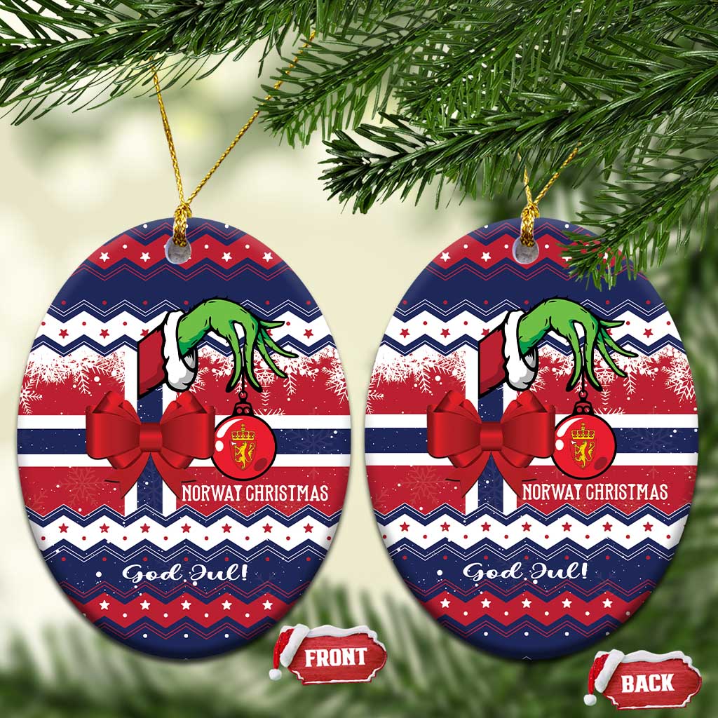 Norway Christmas Ceramic Ornament God Jul! Coquette Bow - Shopicos