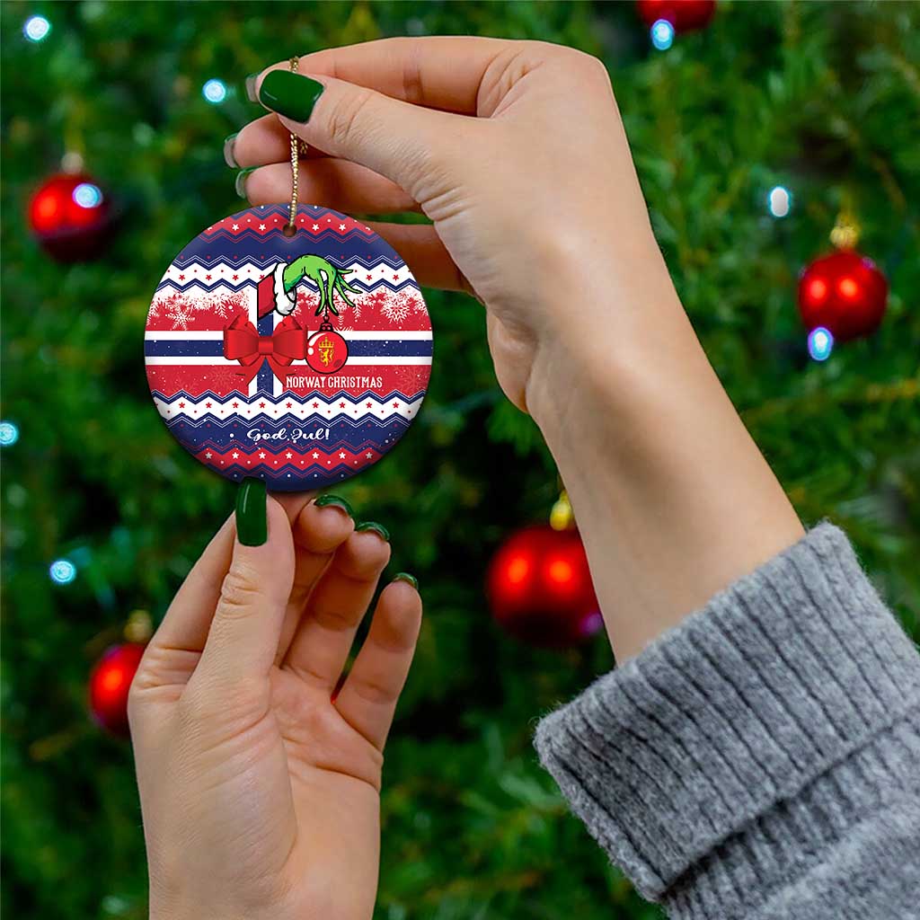 Norway Christmas Ceramic Ornament God Jul! Coquette Bow - Shopicos