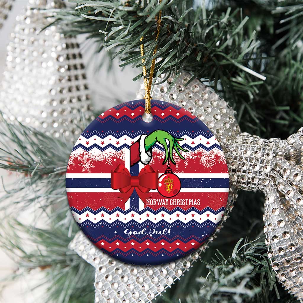 Norway Christmas Ceramic Ornament God Jul! Coquette Bow - Shopicos