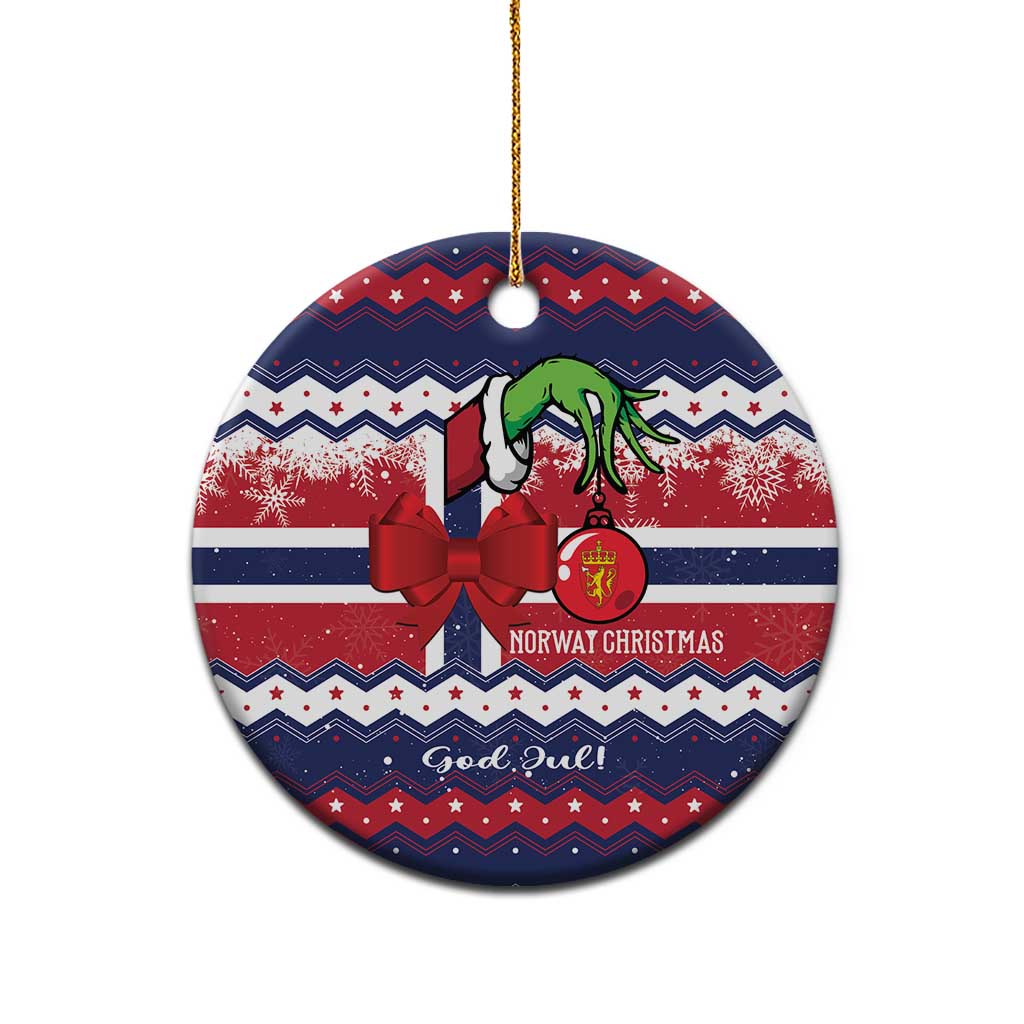 Norway Christmas Ceramic Ornament God Jul! Coquette Bow - Shopicos