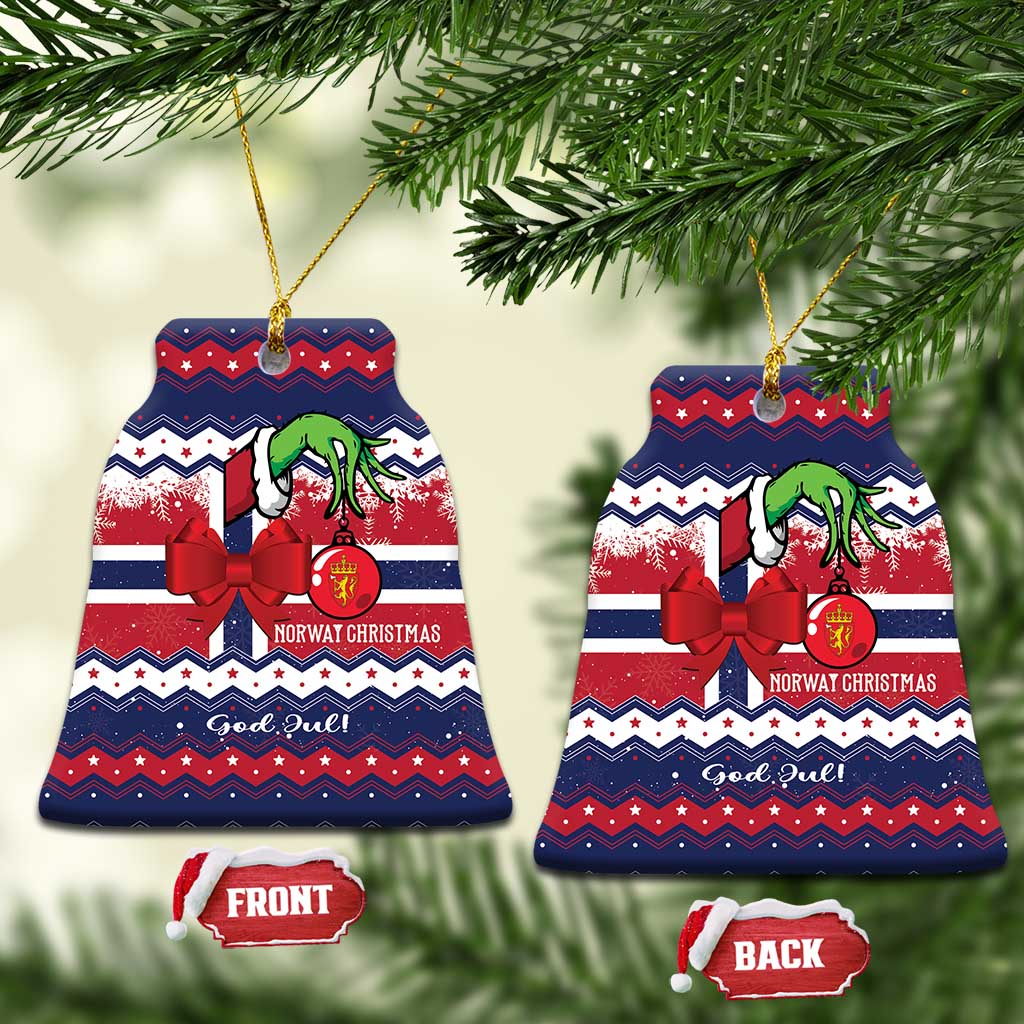 Norway Christmas Ceramic Ornament God Jul! Coquette Bow - Shopicos