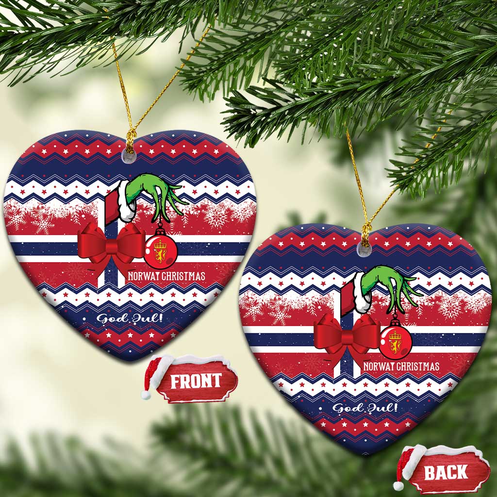 Norway Christmas Ceramic Ornament God Jul! Coquette Bow - Shopicos