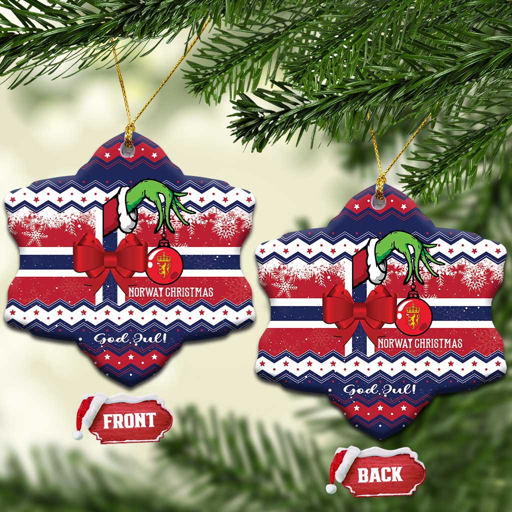 Norway Christmas Ceramic Ornament God Jul! Coquette Bow - Shopicos