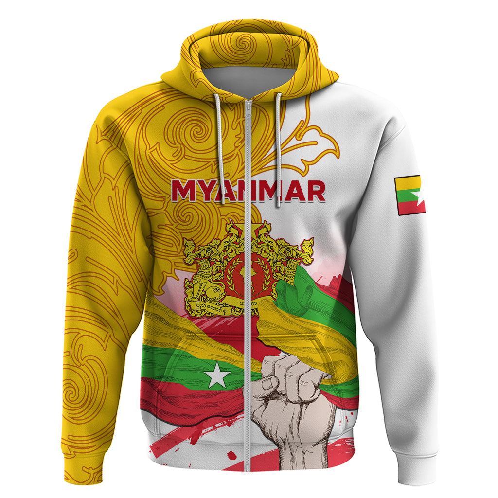 Myanmar Independence Day Zip Hoodie Brahmadesh Kanote Pattern - Shopicos