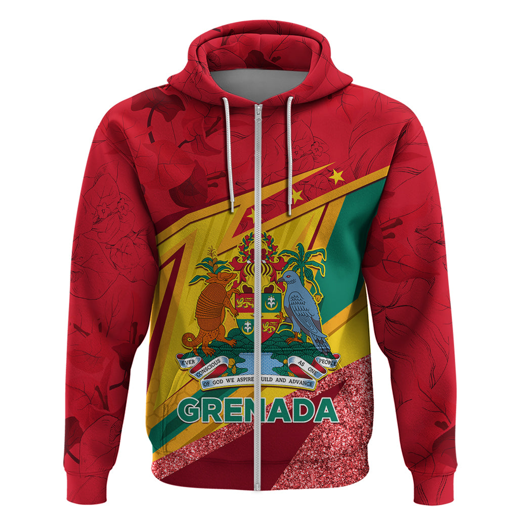 Grenada Independence Day Zip Hoodie Gwenad Bougainvillea Sparkle Version - Shopicos
