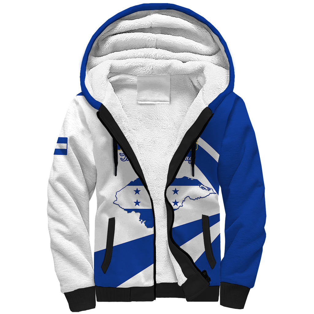 Personalised Honduras Independence Day Sherpa Hoodie Map With Coat Of Arms - Shopicos